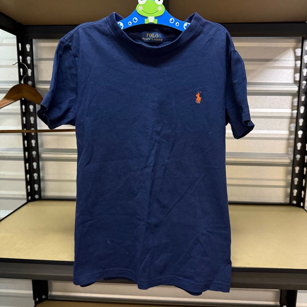 Polo Ralph Lauren Boys Navy Crew Neck Tee Orange Pony Logo Size S 7-8